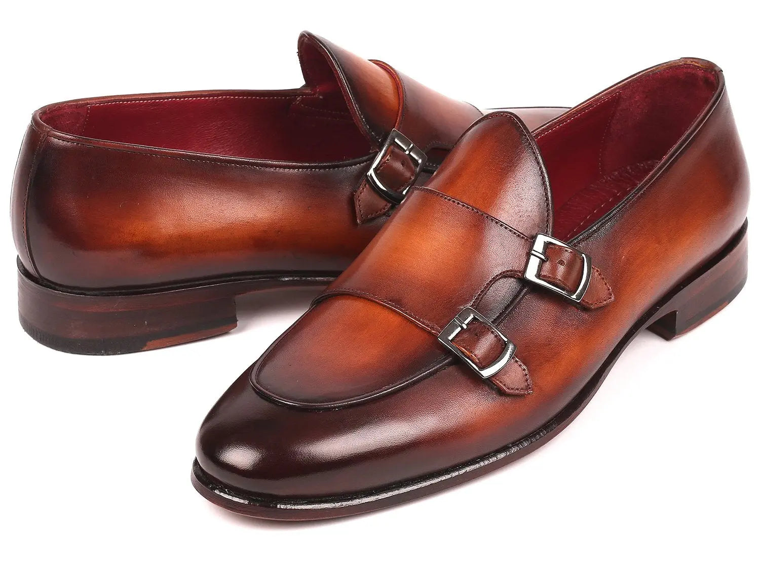 Paul Parkman Men's Brown Genuine Leather Double Monk strap Shoes (ID#HT61BRW) PAUL PARKMAN