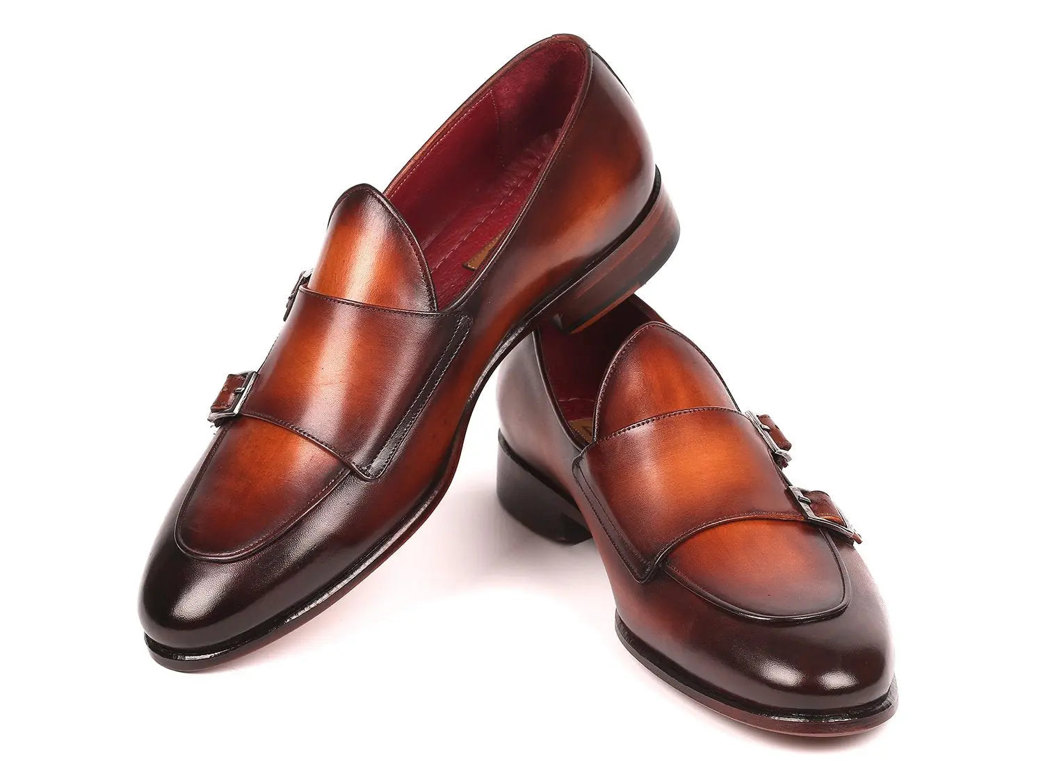 Paul Parkman Men's Brown Genuine Leather Double Monk strap Shoes (ID#HT61BRW) PAUL PARKMAN