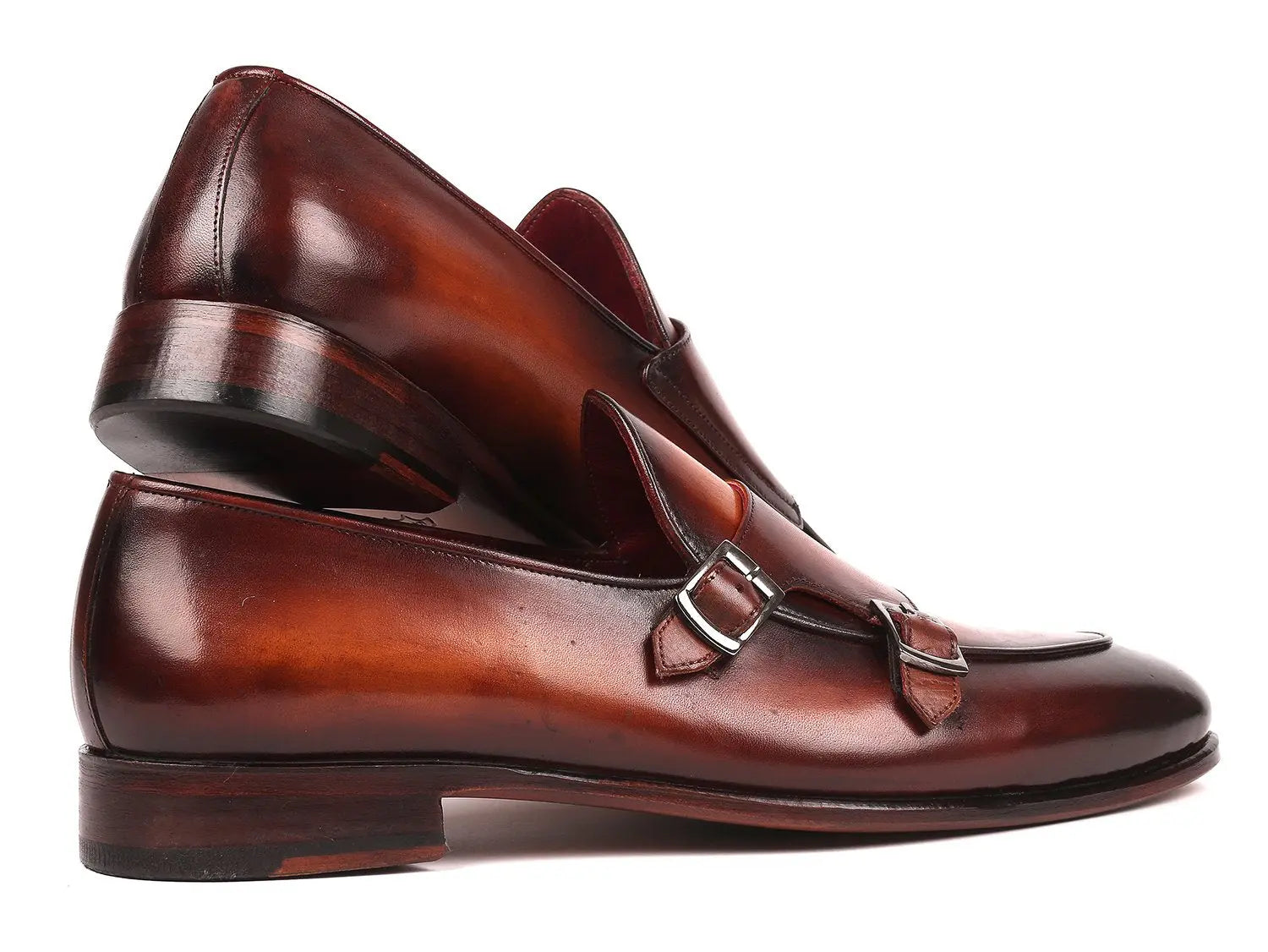 Paul Parkman Men's Brown Genuine Leather Double Monk strap Shoes (ID#HT61BRW) PAUL PARKMAN