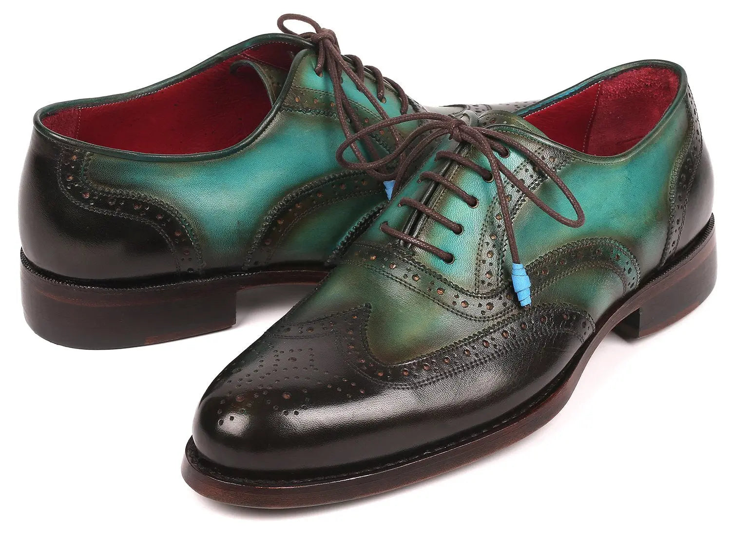 Paul Parkman Men's Brown/Green Goodyear Welted Wingtip Oxfords (ID#027-BRWGRN) PAUL PARKMAN