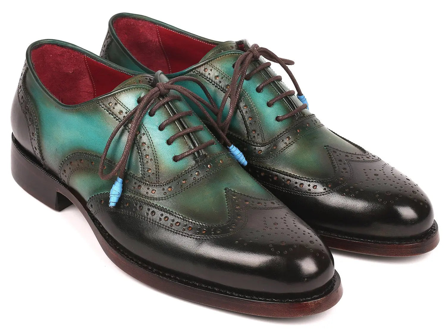Paul Parkman Men's Brown/Green Goodyear Welted Wingtip Oxfords (ID#027-BRWGRN) PAUL PARKMAN