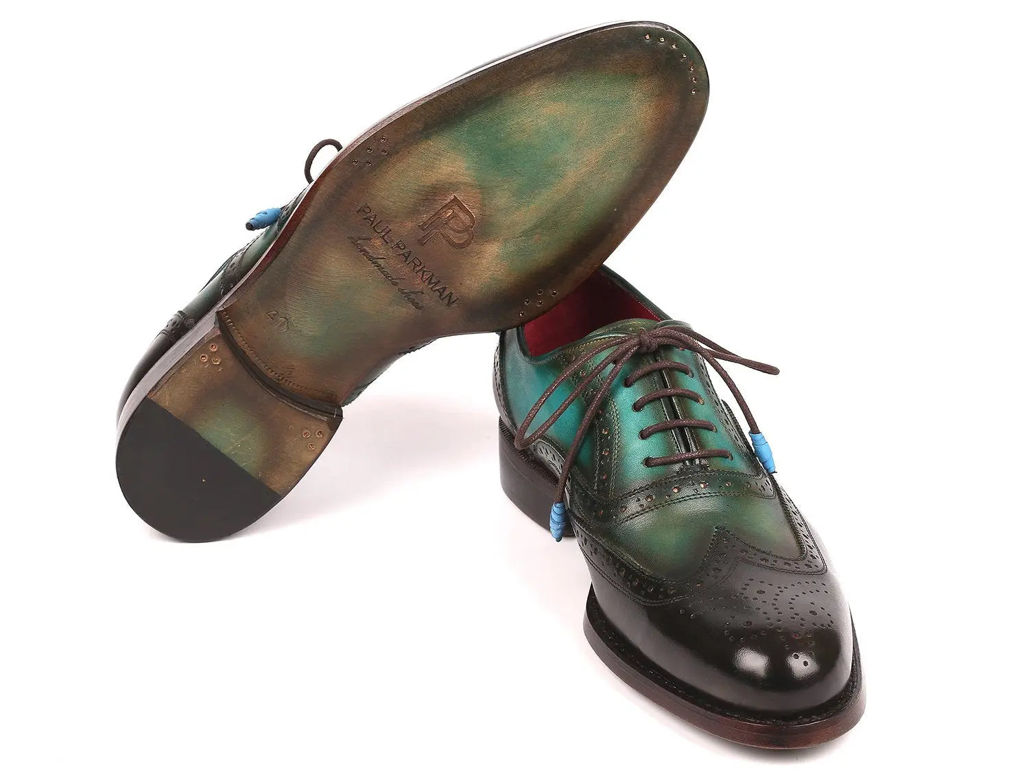 Paul Parkman Men's Brown/Green Goodyear Welted Wingtip Oxfords (ID#027-BRWGRN) PAUL PARKMAN