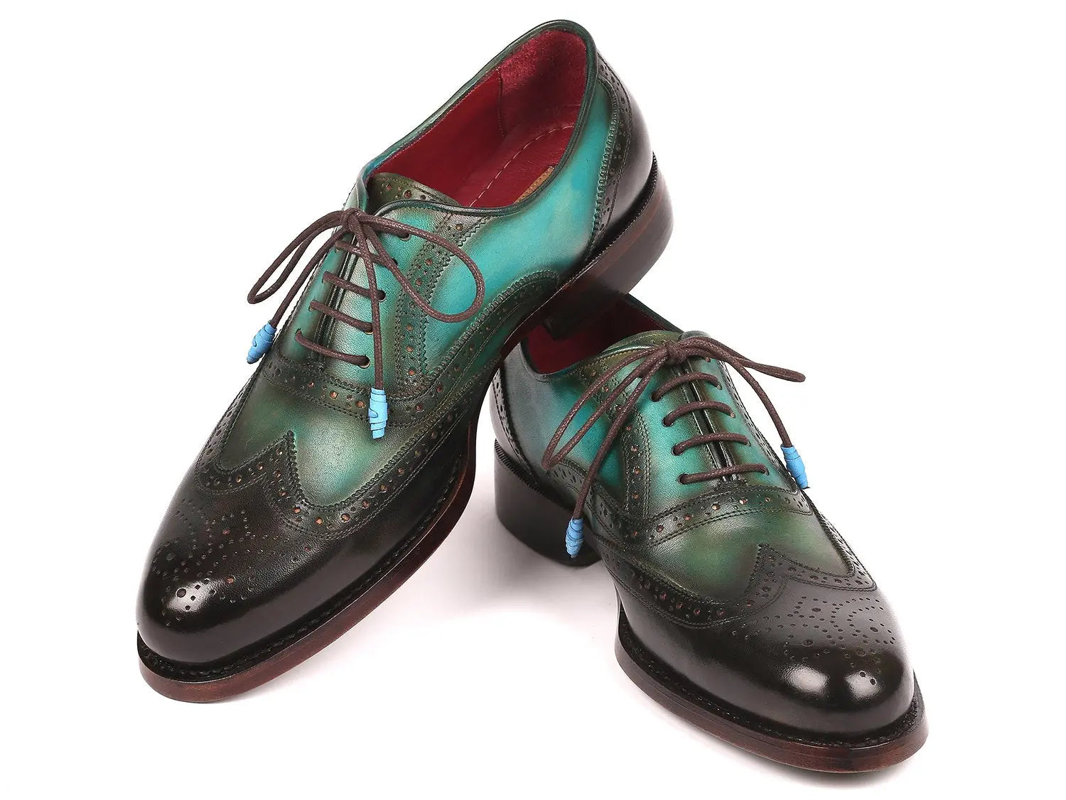Paul Parkman Men's Brown/Green Goodyear Welted Wingtip Oxfords (ID#027-BRWGRN) PAUL PARKMAN