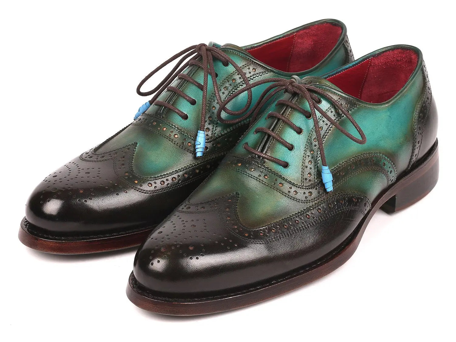 Paul Parkman Men's Brown/Green Goodyear Welted Wingtip Oxfords (ID#027-BRWGRN) PAUL PARKMAN
