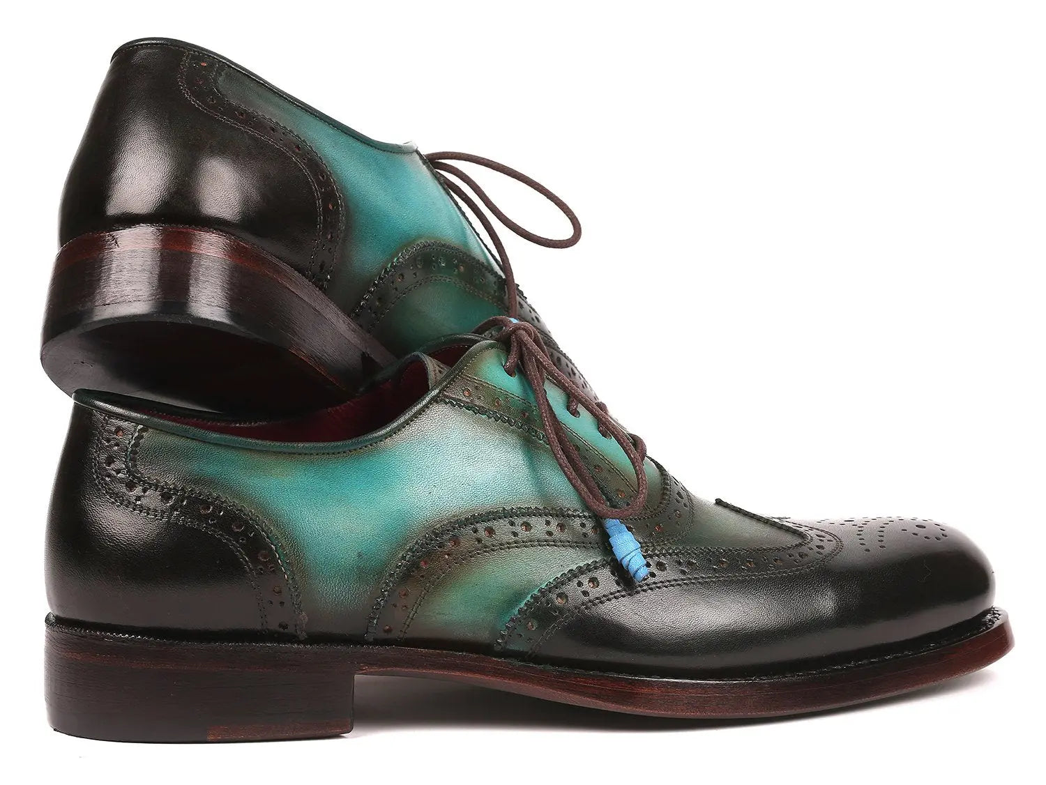 Paul Parkman Men's Brown/Green Goodyear Welted Wingtip Oxfords (ID#027-BRWGRN) PAUL PARKMAN