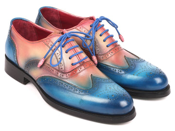 Paul Parkman Blue & Pink Men's Wingtip Oxfords Goodyear Welted (ID#027-BLUPNK)