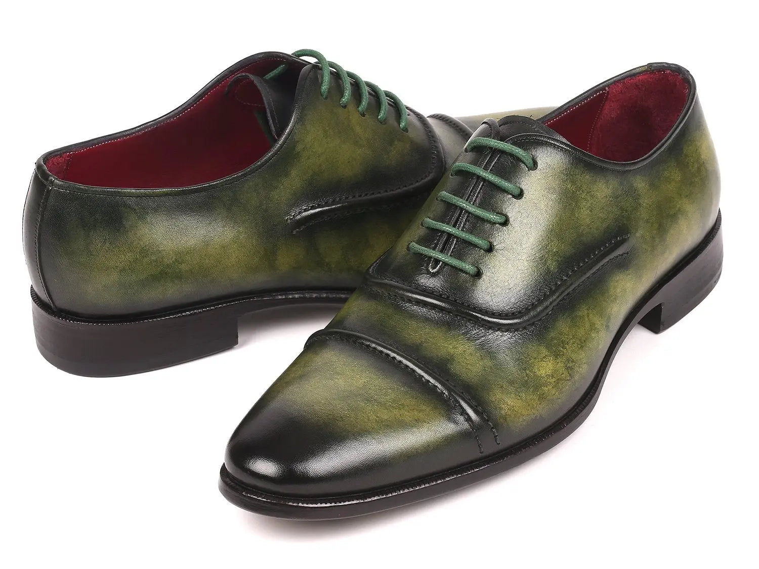 Paul Parkman Men's Green Hand-Painted Cap-Toe Oxfords (ID#077-GRN) PAUL PARKMAN