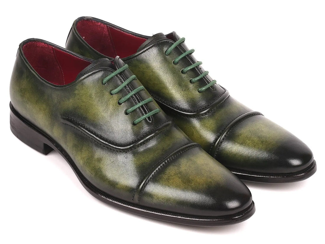 Paul Parkman Men's Green Hand-Painted Cap-Toe Oxfords (ID#077-GRN) PAUL PARKMAN