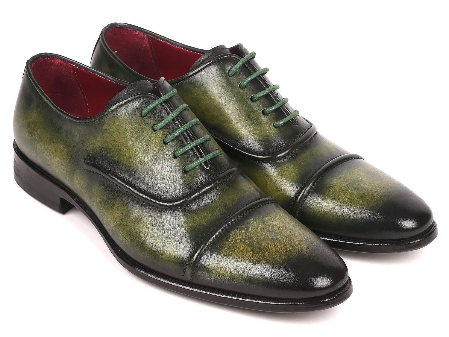 Paul Parkman Men's Green Hand-Painted Cap-Toe Oxfords (ID#077-GRN) PAUL PARKMAN