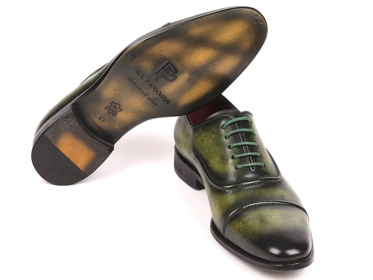 Paul Parkman Men's Green Hand-Painted Cap-Toe Oxfords (ID#077-GRN) PAUL PARKMAN