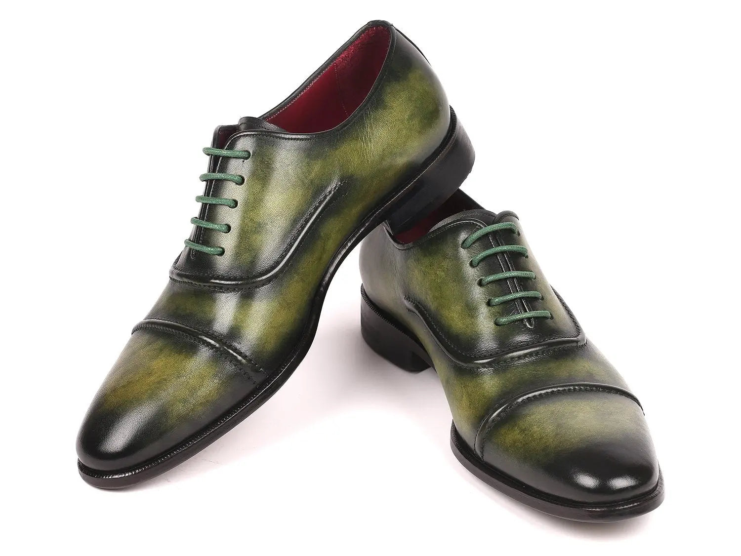 Paul Parkman Men's Green Hand-Painted Cap-Toe Oxfords (ID#077-GRN) PAUL PARKMAN