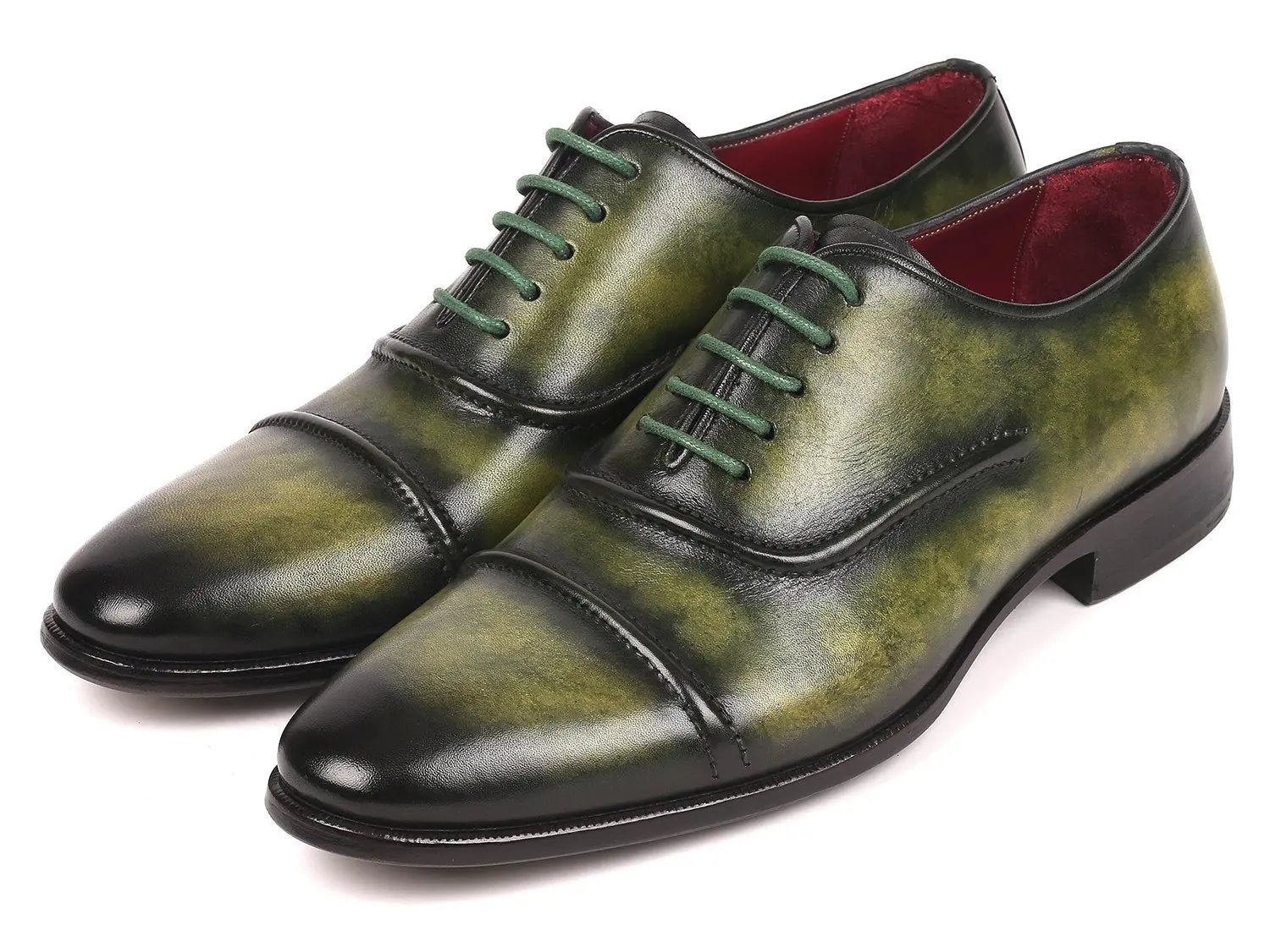 Paul Parkman Men's Green Hand-Painted Cap-Toe Oxfords (ID#077-GRN) PAUL PARKMAN