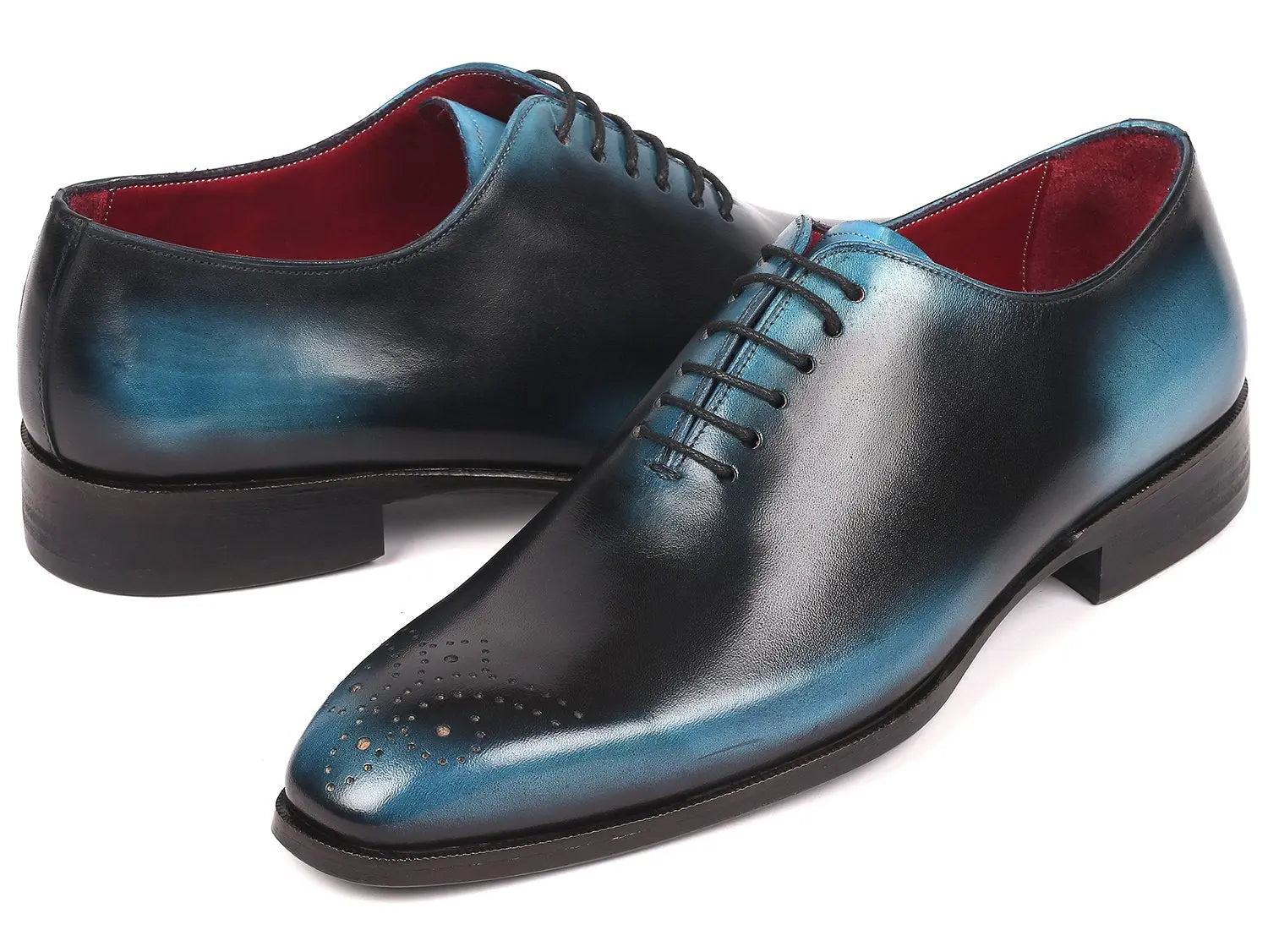 Paul Parkman Men's Black/Blue Wholecut Oxfords (ID#KR884BLU) PAUL PARKMAN