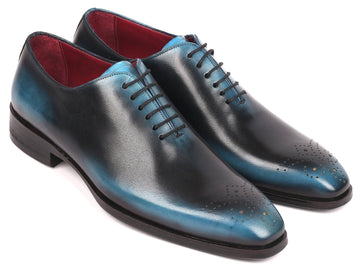 Paul Parkman Men's Black & Blue Wholecut Oxfords (ID#KR884BLU)