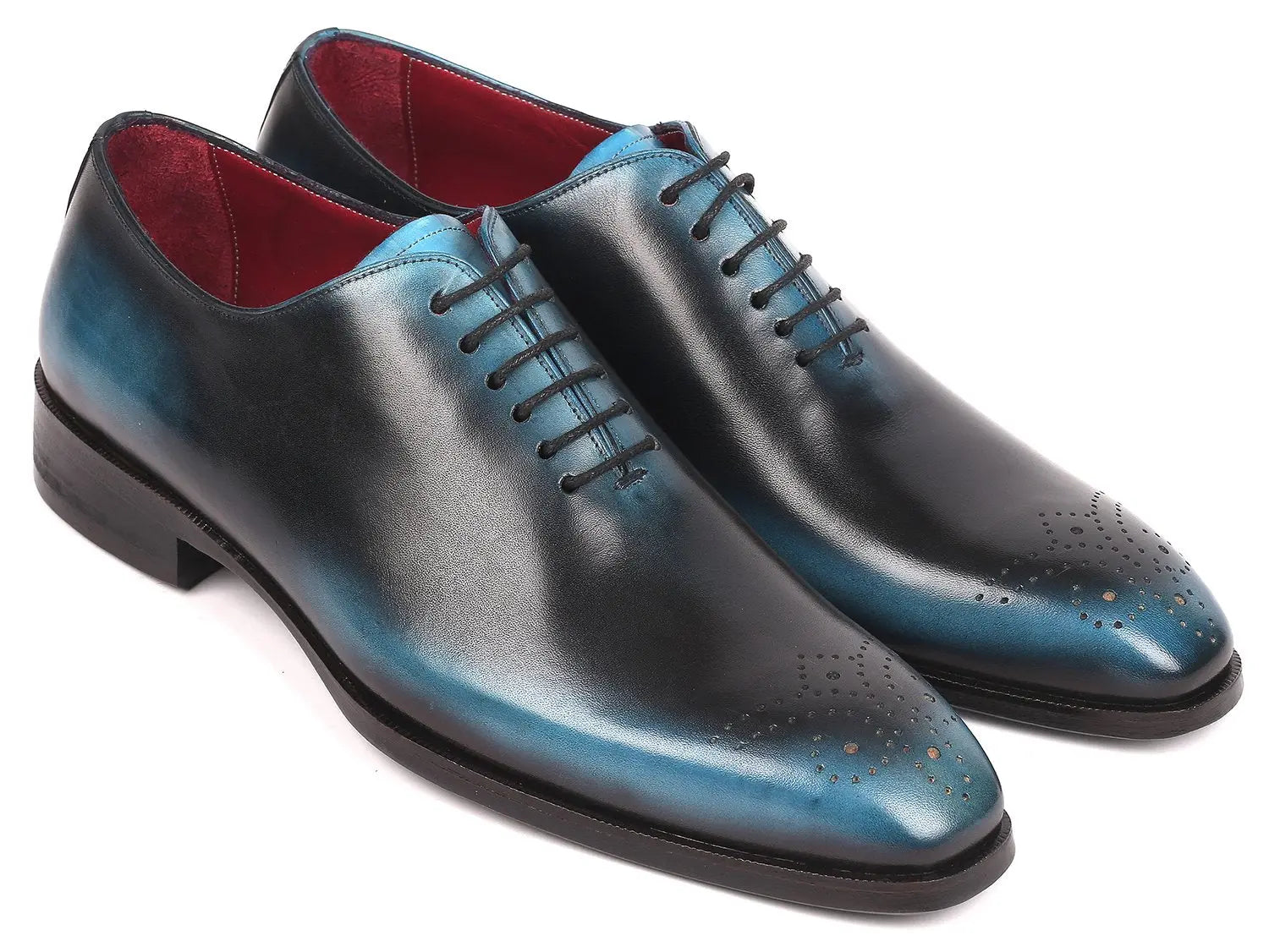 Paul Parkman Men's Black/Blue Wholecut Oxfords (ID#KR884BLU) PAUL PARKMAN