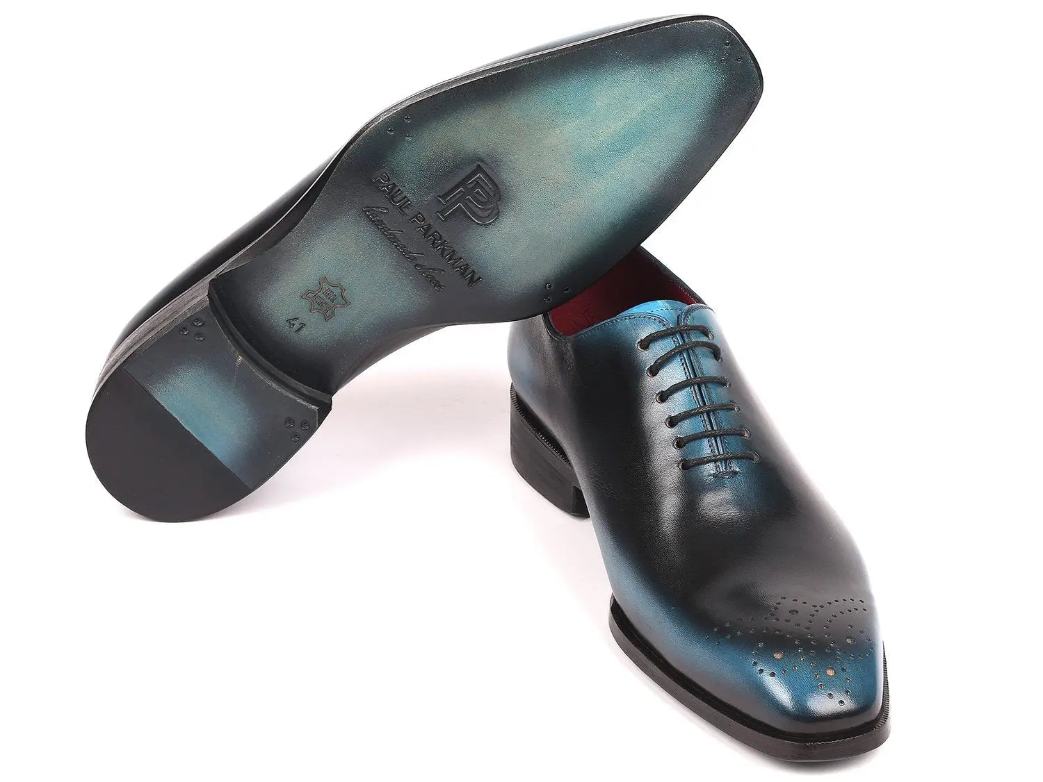 Paul Parkman Men's Black/Blue Wholecut Oxfords (ID#KR884BLU) PAUL PARKMAN