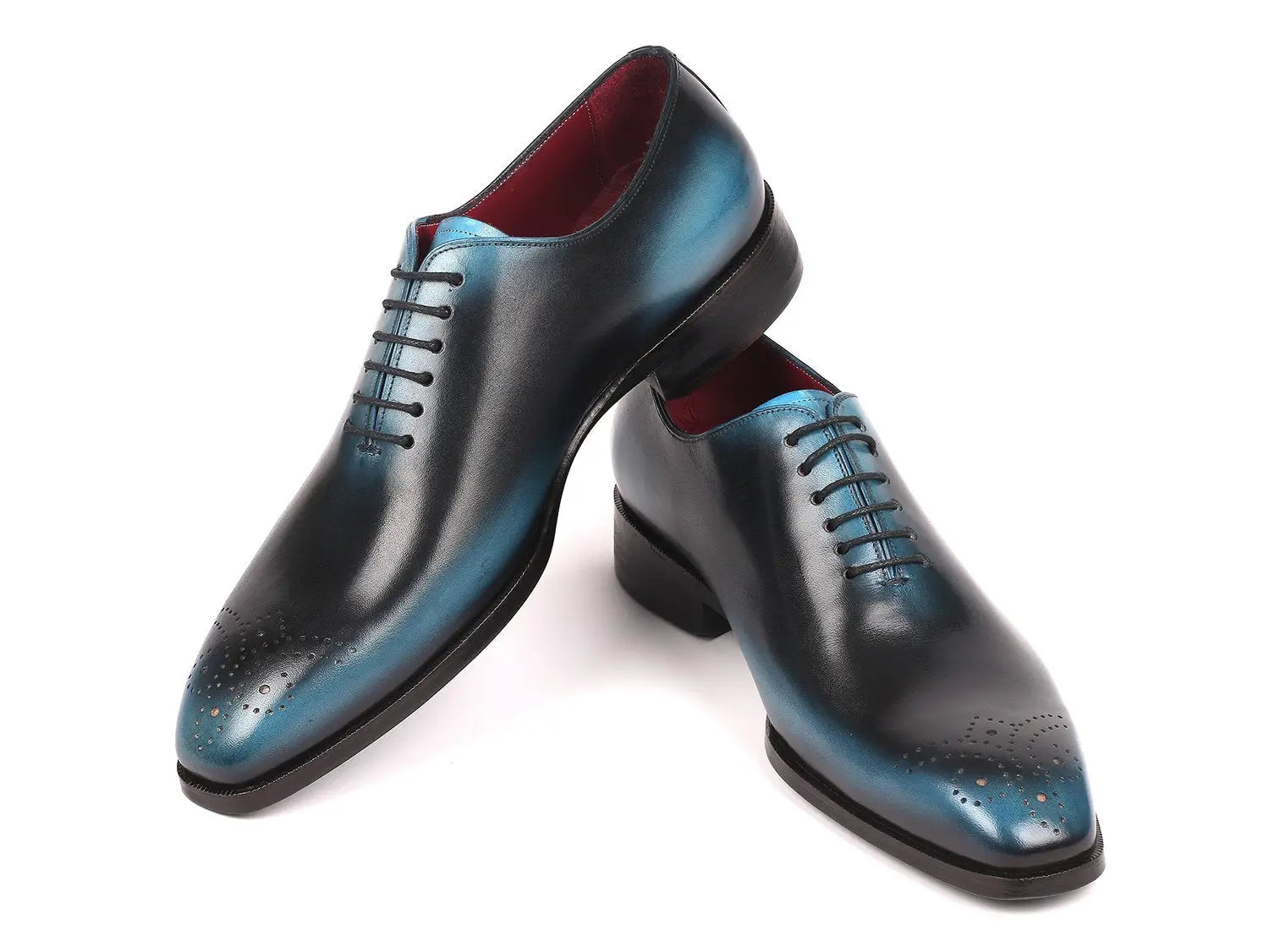 Paul Parkman Men's Black/Blue Wholecut Oxfords (ID#KR884BLU) PAUL PARKMAN
