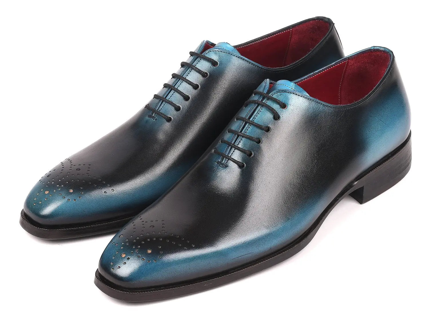 Paul Parkman Men's Black/Blue Wholecut Oxfords (ID#KR884BLU) PAUL PARKMAN