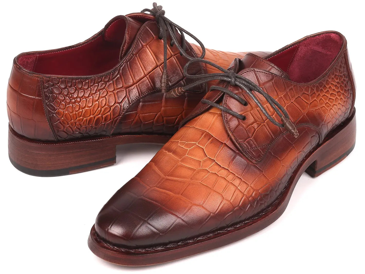 Paul Parkman Men's Brown Crocodile Embossed Calfskin Goodyear Welted Derby Shoes (ID#5286BRW) PAUL PARKMAN