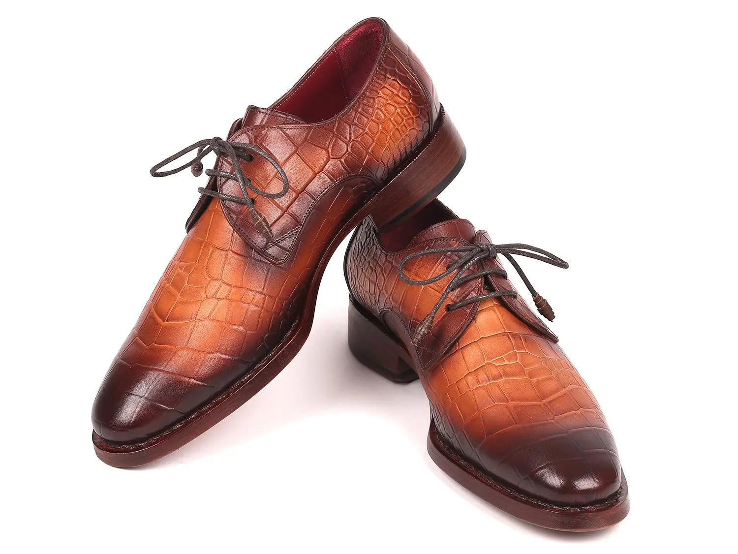 Paul Parkman Men's Brown Crocodile Embossed Calfskin Goodyear Welted Derby Shoes (ID#5286BRW) PAUL PARKMAN