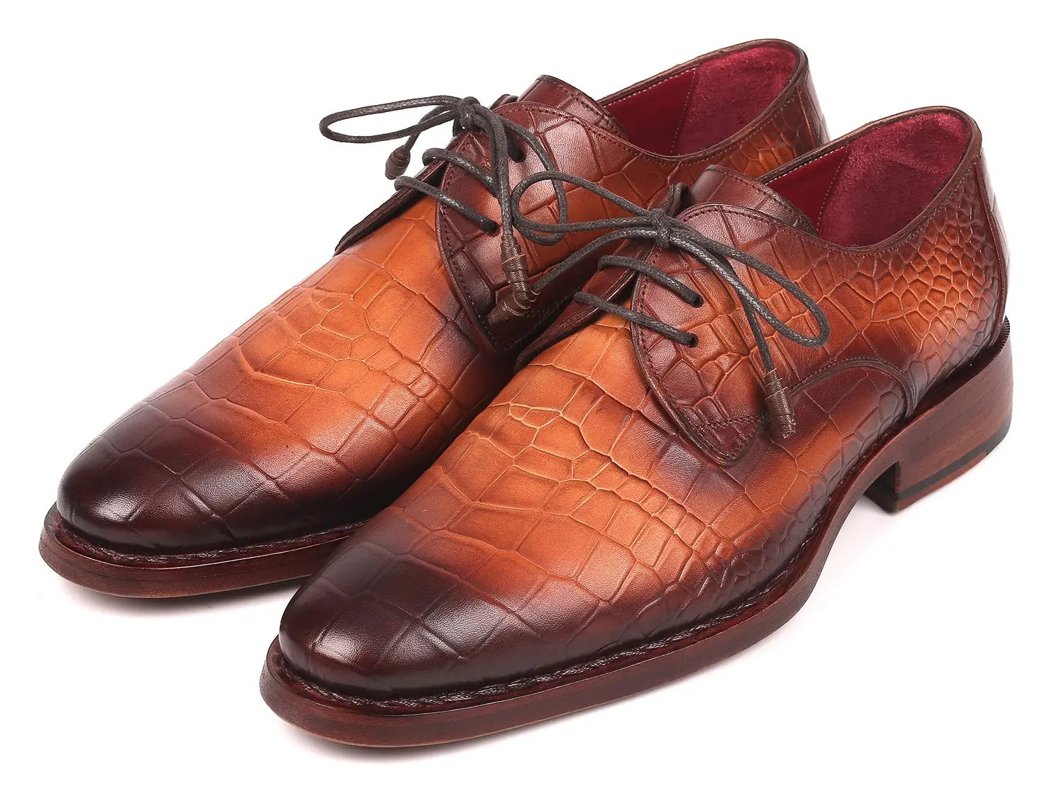 Paul Parkman Men's Brown Crocodile Embossed Calfskin Goodyear Welted Derby Shoes (ID#5286BRW) PAUL PARKMAN