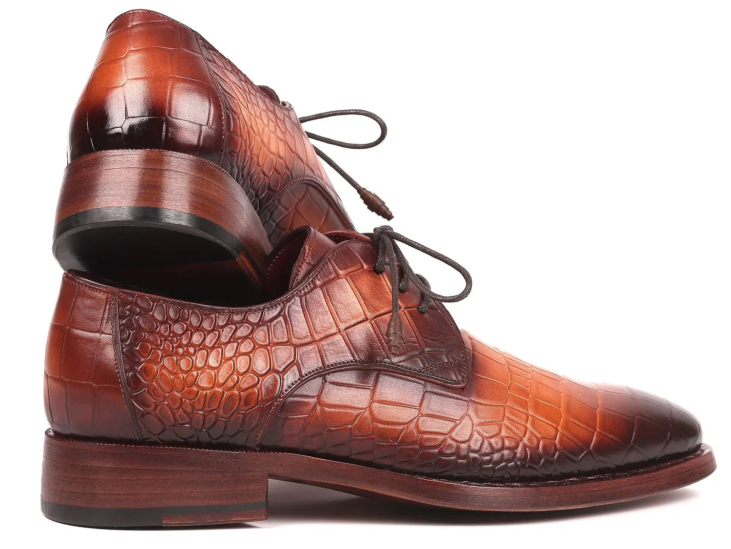 Paul Parkman Men's Brown Crocodile Embossed Calfskin Goodyear Welted Derby Shoes (ID#5286BRW) PAUL PARKMAN