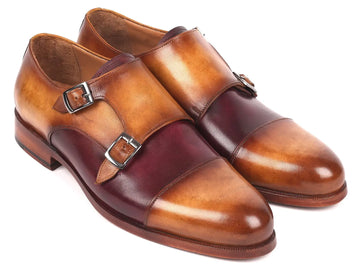 Paul Parkman Men's Brown/Purple Cap Toe Double Monk strap Shoes (ID#045BP17) PAUL PARKMAN