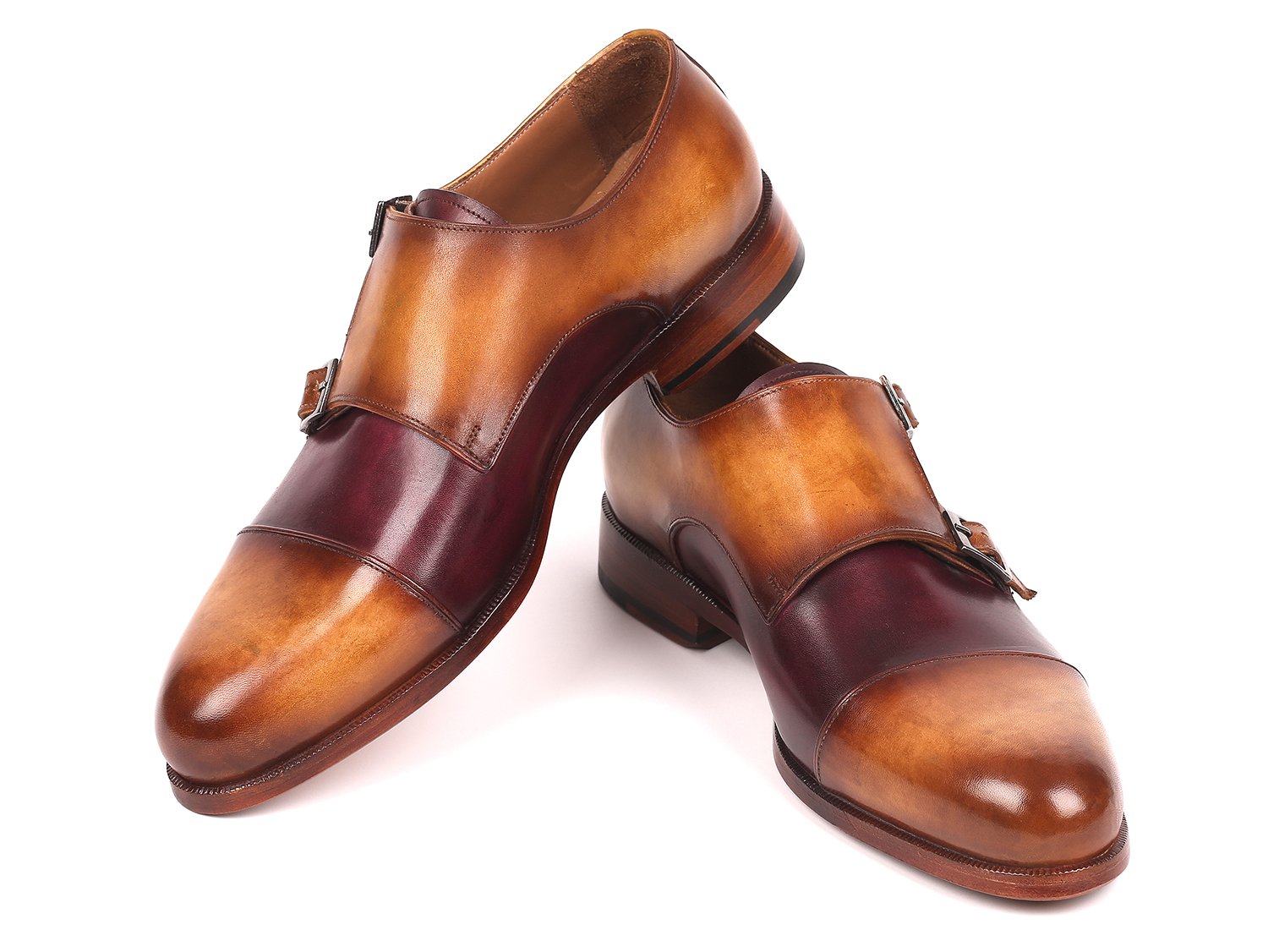 Paul Parkman Men's Captoe Double Monkstraps Brown & Purple (ID#045BP17) PAUL PARKMAN