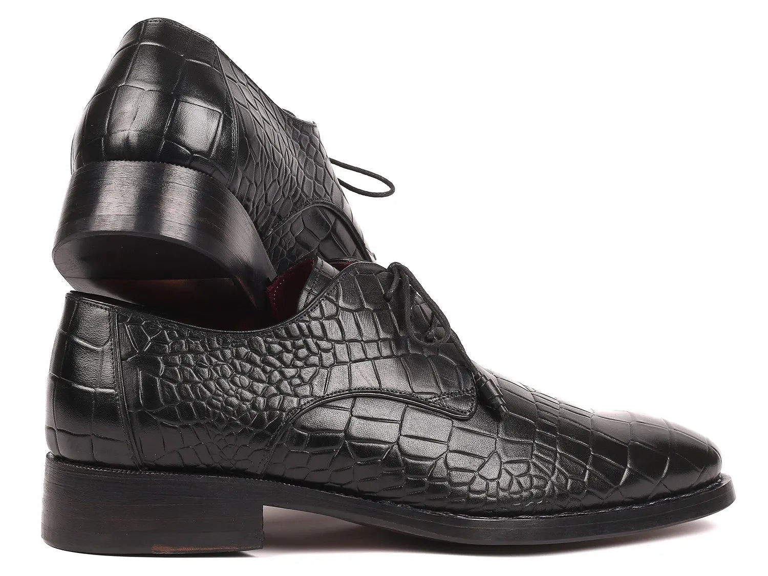 Paul Parkman Men's Black Crocodile Embossed Calfskin Goodyear Welted Derby Shoes (ID#5254BLK) PAUL PARKMAN