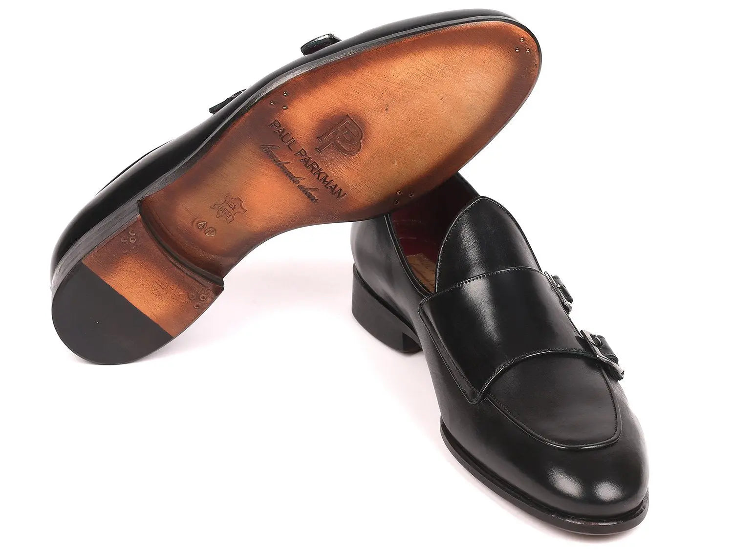 Paul Parkman Men's Black Genuine Leather Double Monk strap Shoes (ID#HT82BLK) PAUL PARKMAN