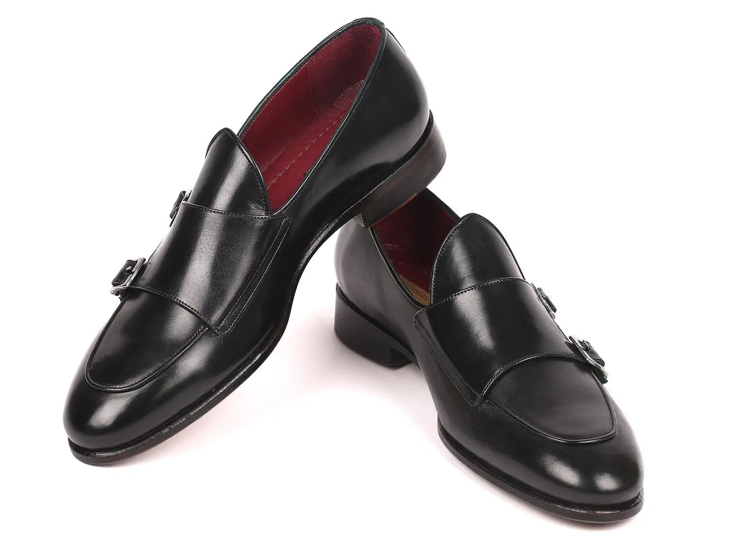 Paul Parkman Men's Black Genuine Leather Double Monk strap Shoes (ID#HT82BLK) PAUL PARKMAN