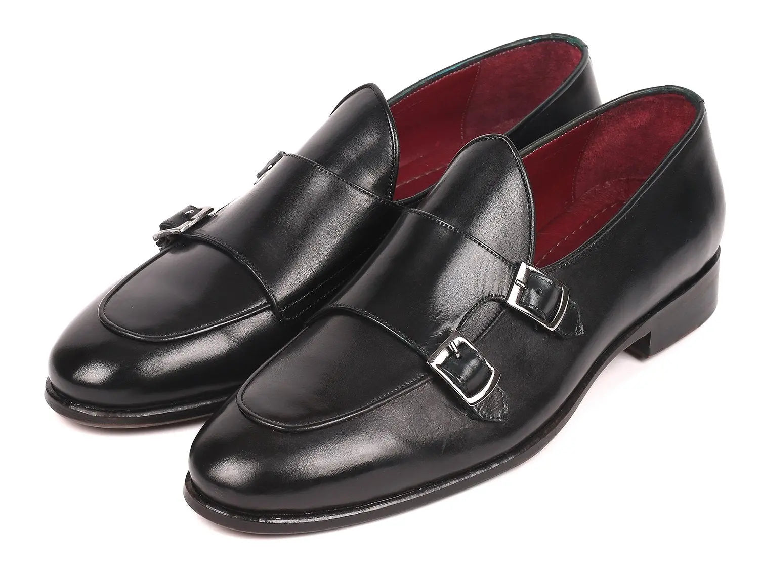 Paul Parkman Men's Black Genuine Leather Double Monk strap Shoes (ID#HT82BLK) PAUL PARKMAN