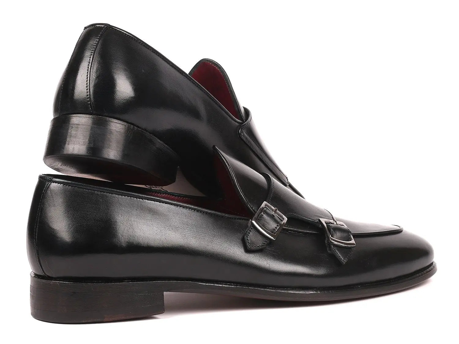 Paul Parkman Men's Black Genuine Leather Double Monk strap Shoes (ID#HT82BLK) PAUL PARKMAN