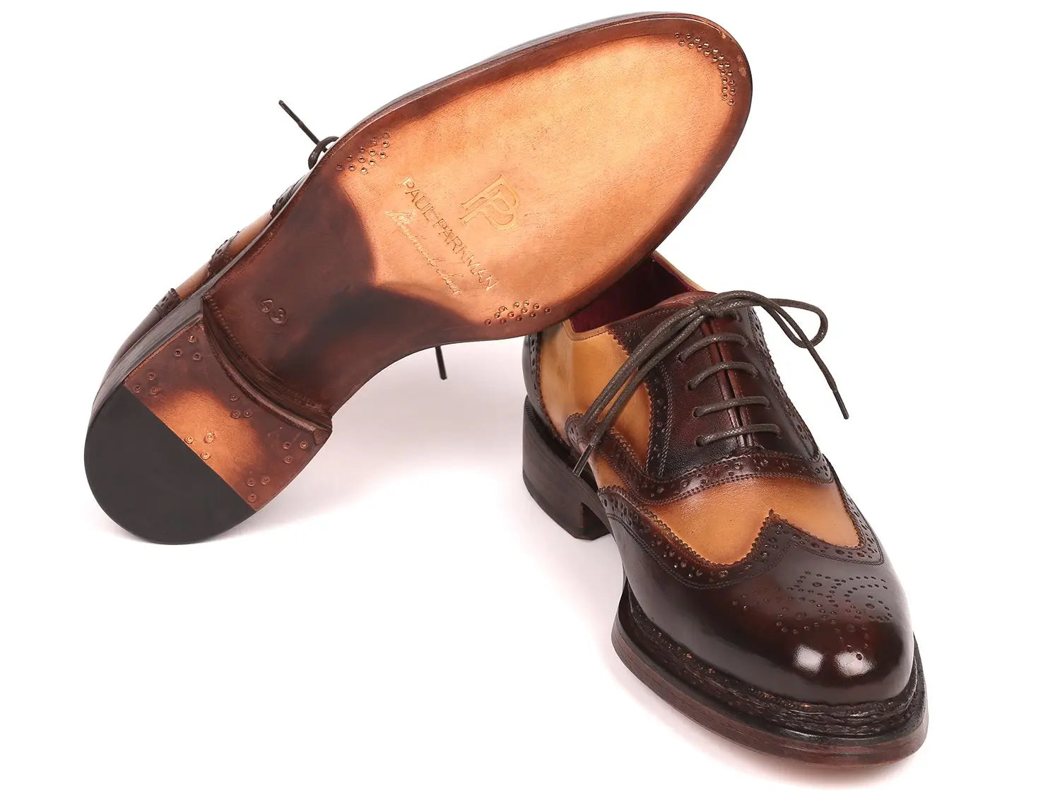 Paul Parkman Men's Brown/Beige Goodyear Welted Wingtip Oxfords (ID#027-BJBRW) PAUL PARKMAN