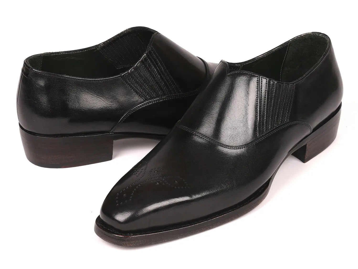 Paul Parkman Men's Black Goodyear Welted Elasticated Loafers (ID#GH861TR) PAUL PARKMAN