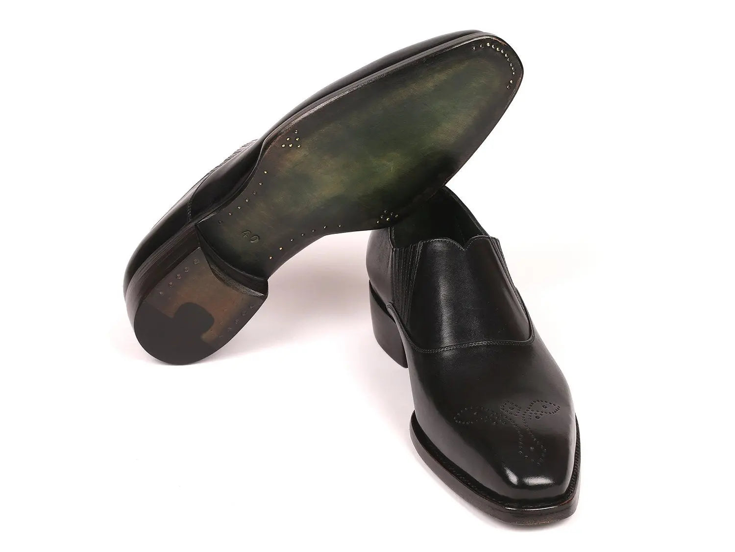 Paul Parkman Men's Black Goodyear Welted Elasticated Loafers (ID#GH861TR) PAUL PARKMAN