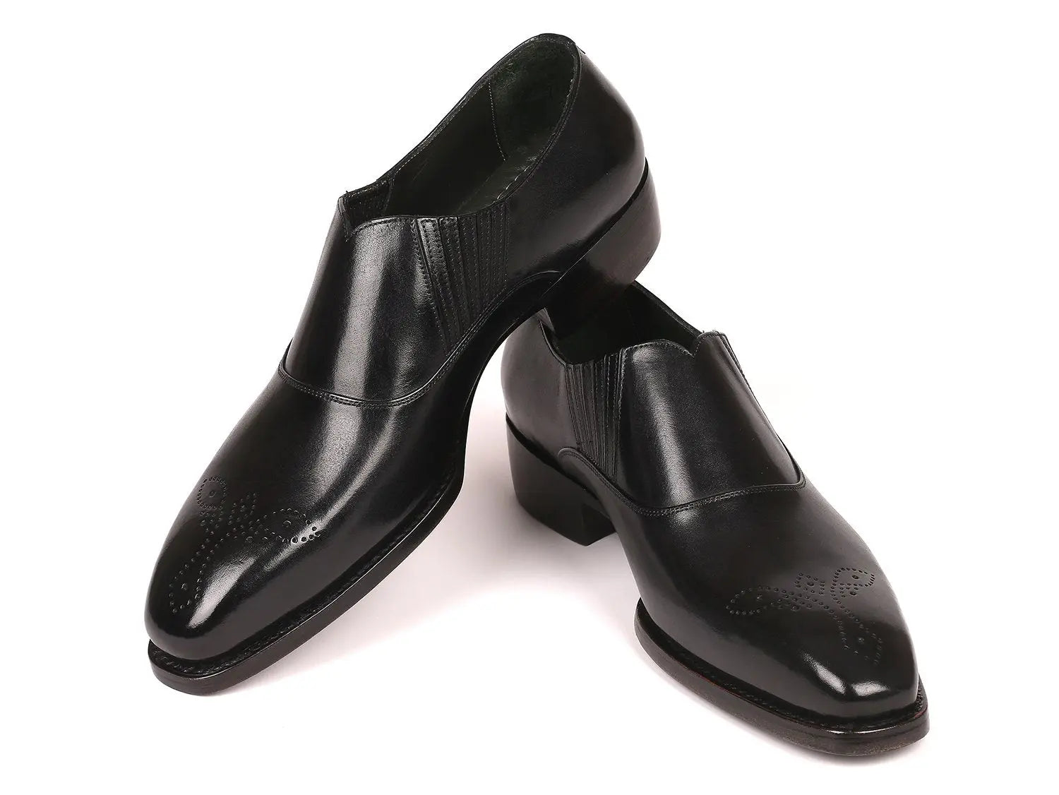 Paul Parkman Men's Black Goodyear Welted Elasticated Loafers (ID#GH861TR) PAUL PARKMAN