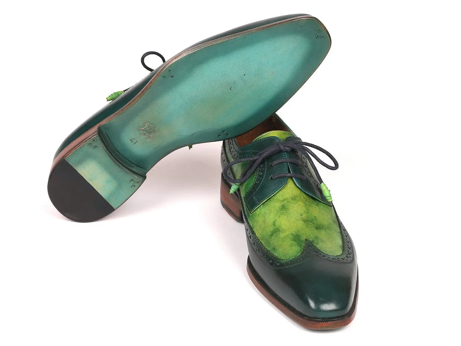 Paul Parkman Men's Green Dual Tone Wingtip Derby Shoes (ID#6931GRN) PAUL PARKMAN