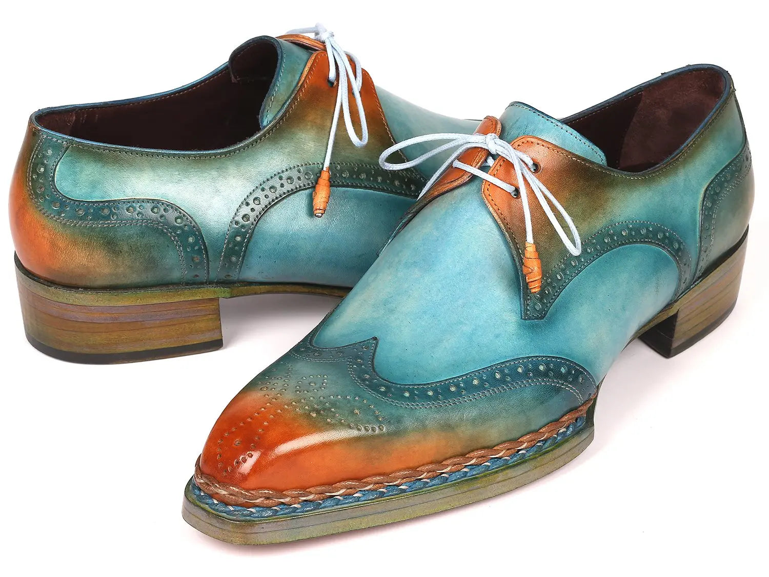 Paul Parkman Men's Turquoise/Tobacco Norwegian Welted Wingtip Derby Shoes (ID#8506-TRQ) PAUL PARKMAN