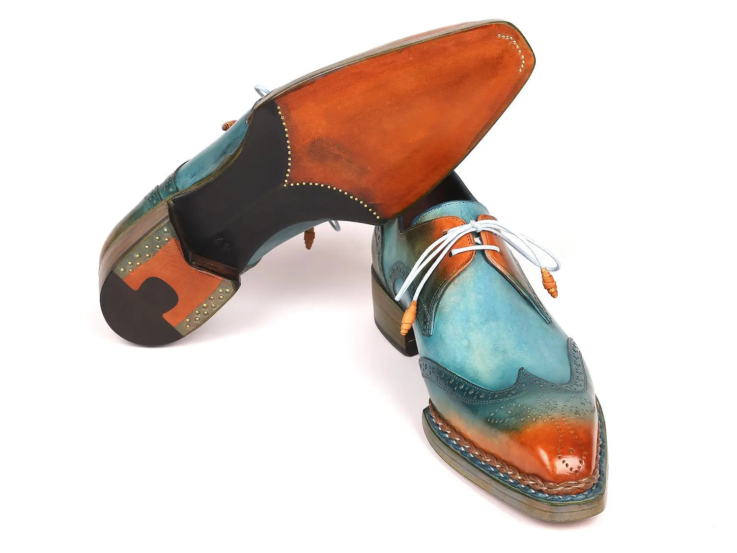 Paul Parkman Men's Turquoise/Tobacco Norwegian Welted Wingtip Derby Shoes (ID#8506-TRQ) PAUL PARKMAN