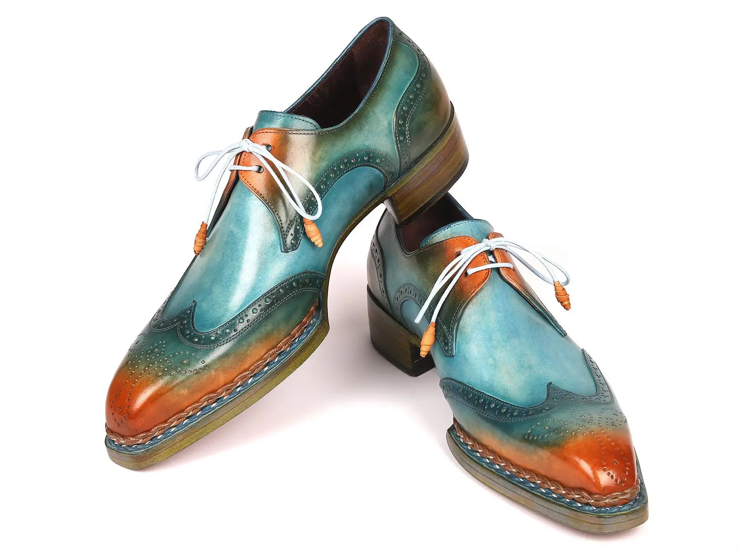 Paul Parkman Men's Turquoise/Tobacco Norwegian Welted Wingtip Derby Shoes (ID#8506-TRQ) PAUL PARKMAN