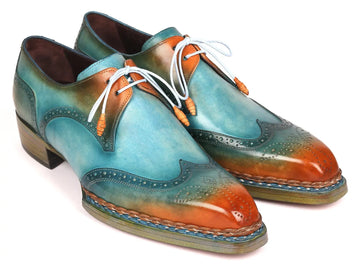Paul Parkman Men's Turquoise/Tobacco Norwegian Welted Wingtip Derby Shoes (ID#8506-TRQ) PAUL PARKMAN