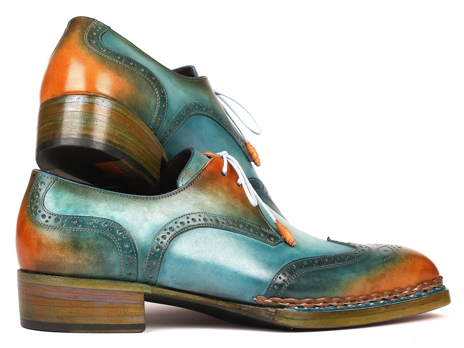 Paul Parkman Men's Turquoise/Tobacco Norwegian Welted Wingtip Derby Shoes (ID#8506-TRQ) PAUL PARKMAN