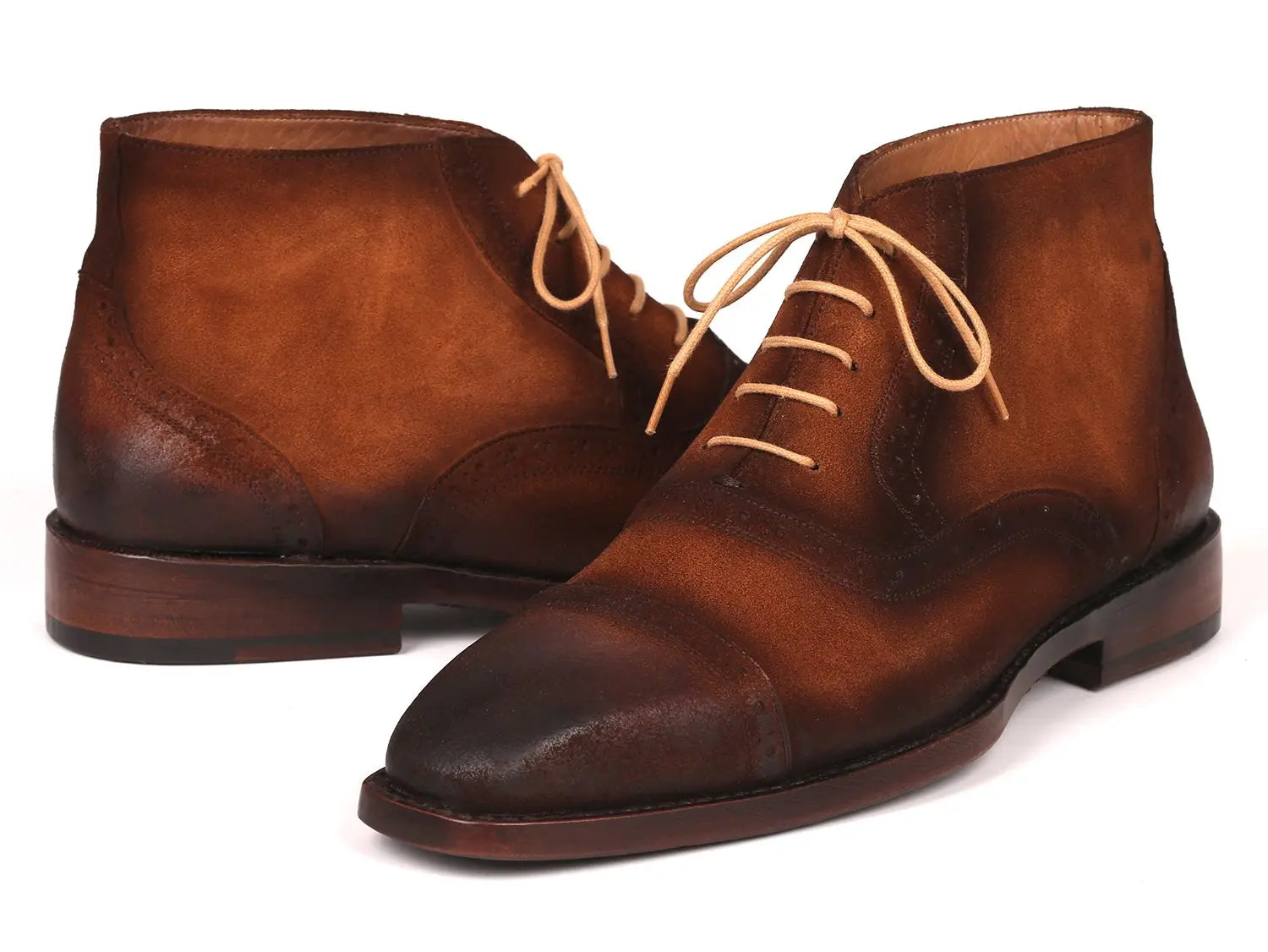 Paul Parkman Men's Antique Brown Suede Cap Toe Ankle Boots (ID#644BRW17) PAUL PARKMAN