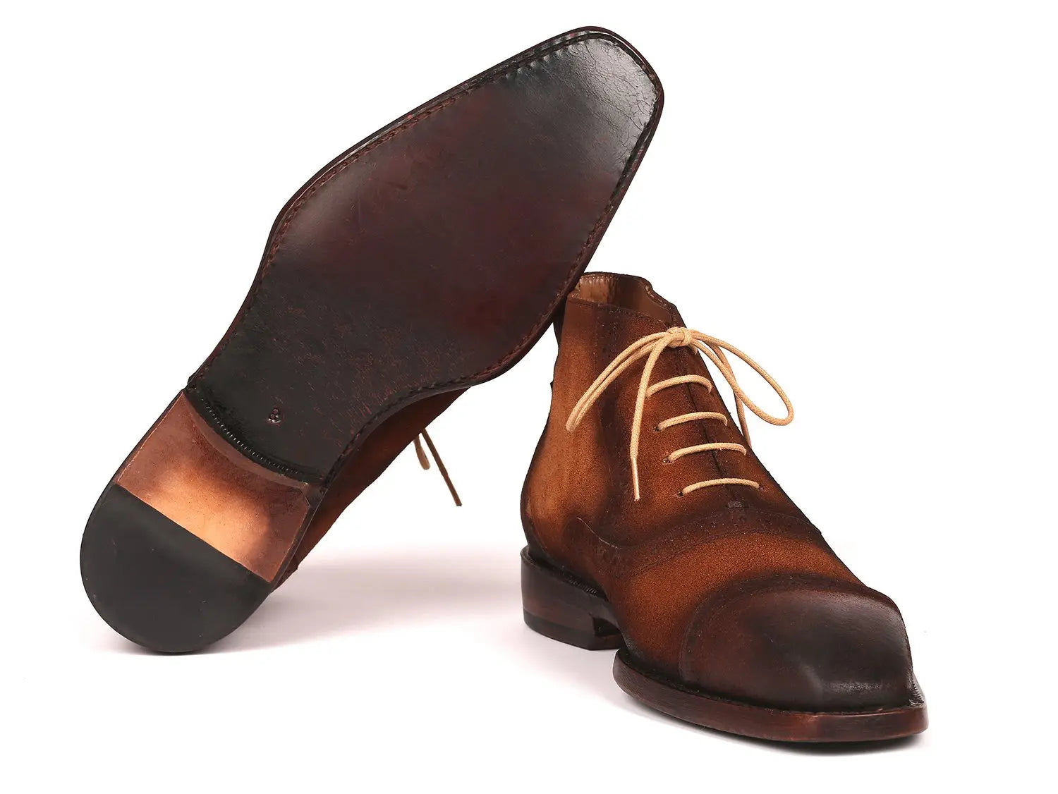 Paul Parkman Men's Antique Brown Suede Cap Toe Ankle Boots (ID#644BRW17) PAUL PARKMAN