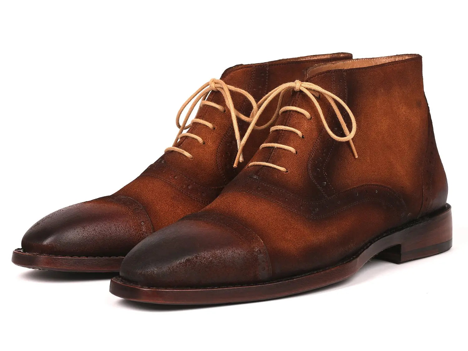 Paul Parkman Men's Antique Brown Suede Cap Toe Ankle Boots (ID#644BRW17) PAUL PARKMAN