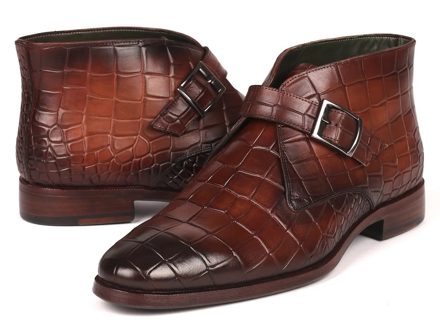 Paul Parkman Men's Brown Single Monk Strap Ankle Boots (ID#8638-BRW) PAUL PARKMAN
