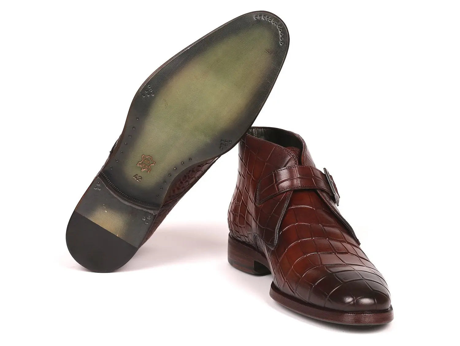 Paul Parkman Men's Brown Single Monk Strap Ankle Boots (ID#8638-BRW) PAUL PARKMAN