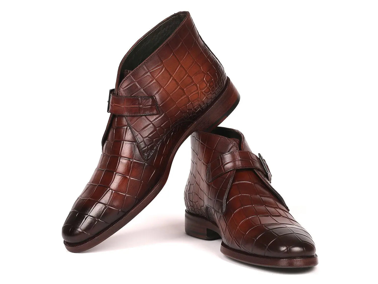 Paul Parkman Men's Brown Single Monk Strap Ankle Boots (ID#8638-BRW) PAUL PARKMAN