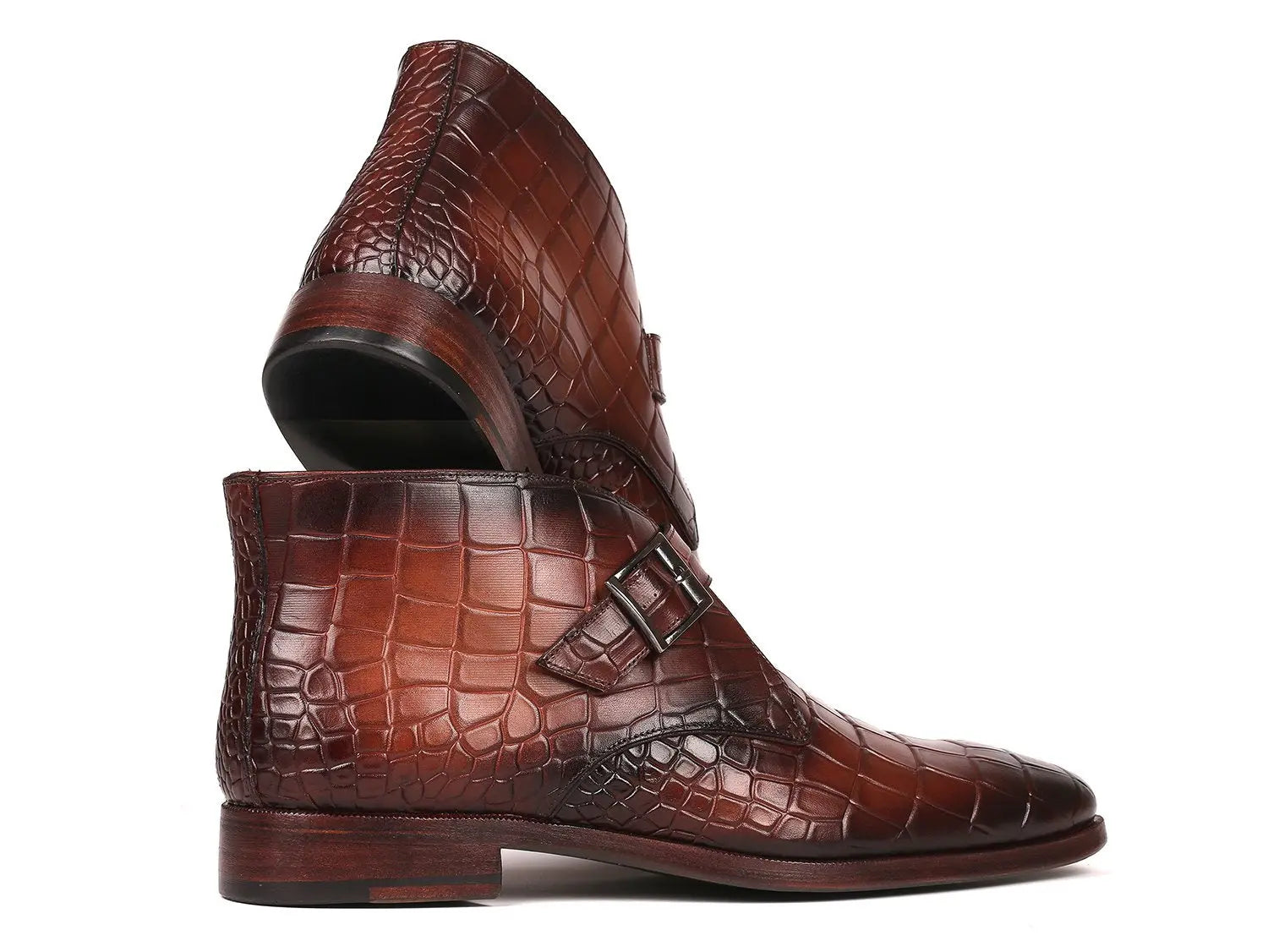 Paul Parkman Men's Brown Single Monk Strap Ankle Boots (ID#8638-BRW) PAUL PARKMAN